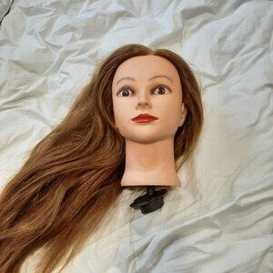Silky Training Mannequin Head With Long Red Brown Hair For Styling and Practice